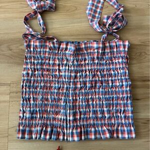 Gianni Bini(Dillards)
Megan POPPY/BLUE Gingham Tie Strap Smocked Top SZ XL